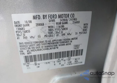 2009 Lincoln Mkx from USA, damaged, VIN 2LMDU68C09BJ01879